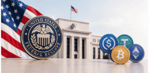 Logo de la Fed, un par de stablecoins.
