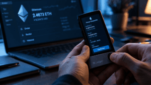Una persona firmando una transacción en Ethereum.