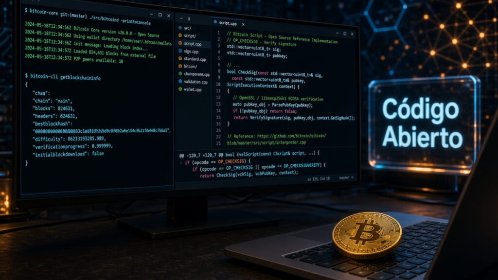 Una computadora corriendo un software de Bitcoin.