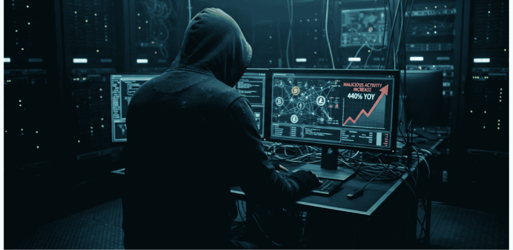 Un hacker dejando un malware en una red de criptomonedas.