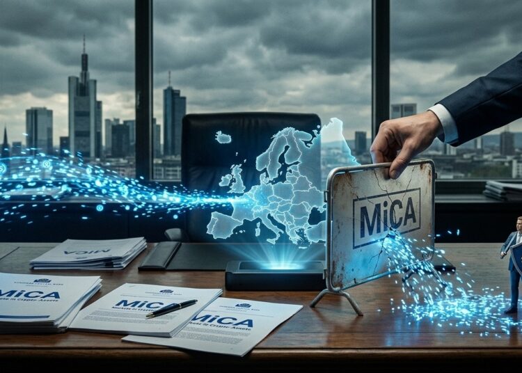 La barrera de MiCA se rompe por lo que la "protección" europea no frena el dominio del dólar digital, sino que expone a los ciudadanos a un mayor riesgo, según informe. Fuente: CriptoNoticias / Creada usando Gemini.