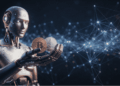 Una inteligencia artificial sosteniendo criptoactivos.