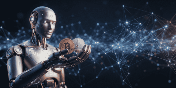 Una inteligencia artificial sosteniendo criptoactivos.