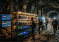 Mineros de Bitcoin operando en una cueva con equipos ASIC.