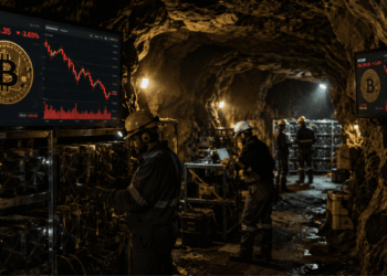 Mineros de bitcoin operando en una cueva.