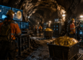 Mineros de Bitcoin trabajando en una cueva.