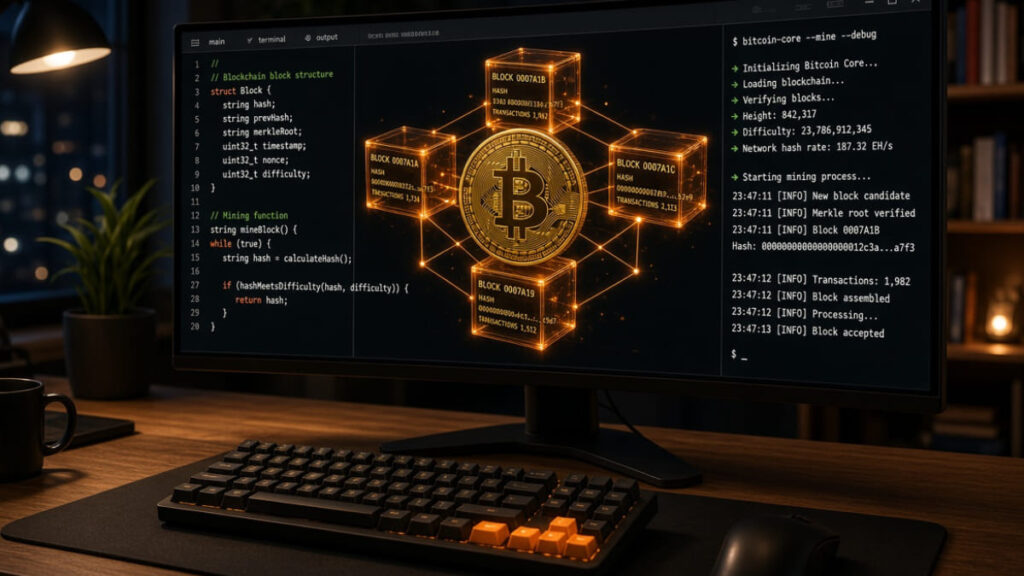 Una computadora corriendo un nodo de Bitcoin.