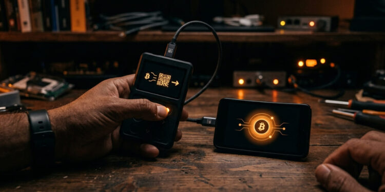Dos wallets de Bitcoin efectuando una transferencia de fondos.