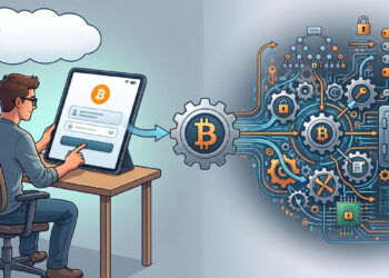 Esta ilustración conceptual muestra la evolución de la complejidad en Bitcoin y cómo afecta la seguridad percibida por el usuario. A la izquierda, un usuario percibe falsamente que "más seguridad es igual a protección simple" a través de una interfaz de wallet fácil de usar. Al centro, una advertencia sobre la "brecha de interpretación" conecta con el panel derecho, que revela la densa complejidad técnica de herramientas avanzadas como Taproot, MuSig2, Vaults y Descriptors. El gráfico concluye que esta sofisticación no elimina el riesgo de los fondos, sino que lo reubica de la criptografía pura hacia la interpretación humana y del software.