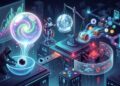 Ilustración digital de estilo ciberpunk donde un hacker encapuchado manipula una pequeña esfera de energía que se expande hasta formar una gigantesca burbuja brillante. Esta burbuja, que representa un token inflado artificialmente, se coloca sobre una gran balanza tecnológica y logra engañar al sistema automatizado, desequilibrándola a su favor para extraer cofres y monedas sólidas que simbolizan criptomonedas reales. La escena captura conceptualmente el drenaje de fondos de un protocolo financiero descentralizado a través de circuitos luminosos y conductos digitales.