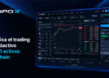 Promocional de Topox, que unifica el trading de contratos perpetuos con más de 140 activos onchain, a la derecha una captura de la plataforma de trading.