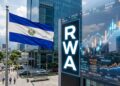 Bandera de El Salvador junto a la palabra RWA y gráficas de mercado en el fondo