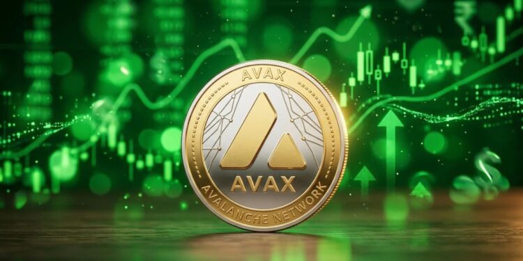 Moneda de AVAX con fondo de gráficos de precio en verde