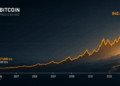 Gráfico de precio de bitcoin subiendo a 840.000 dólares.