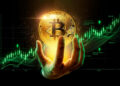 Bitcoin y grafico en alza.