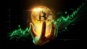 Bitcoin y grafico en alza.