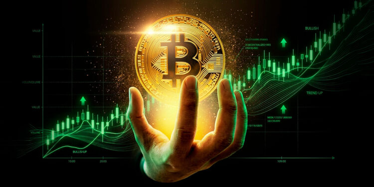 Bitcoin y grafico en alza.