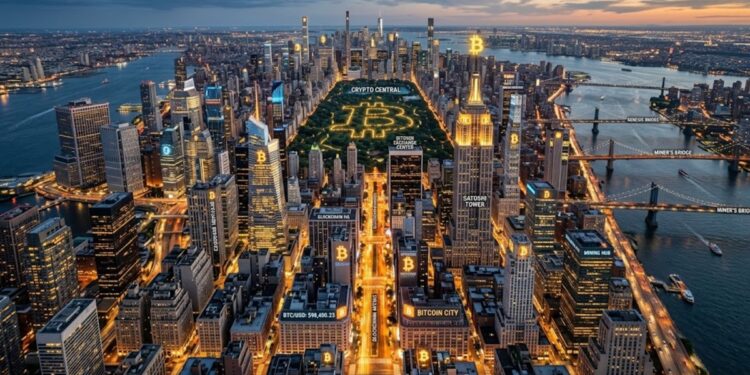 La ciudad de Manhattan bajo un estilo bitcoiner.