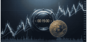 Un temporizador con 15 min y el logo de BTC.