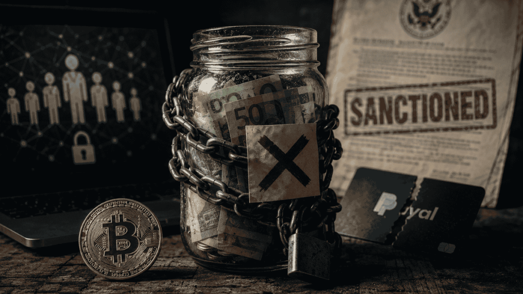 Imagen que representa el dinero fíat bloqueado y bitcoin libre.