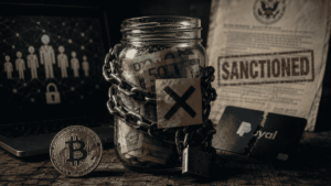 Imagen que representa el dinero fíat bloqueado y bitcoin libre.
