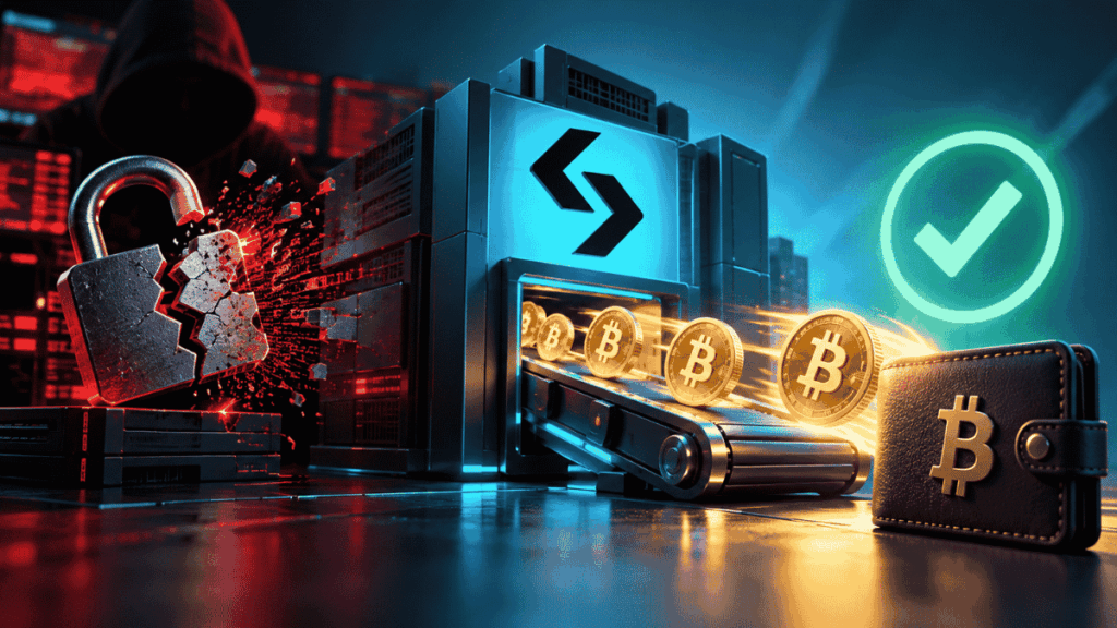 Imagen conceptual que simboliza la rehabilitación de retiros de bitcoin desde Bitget.