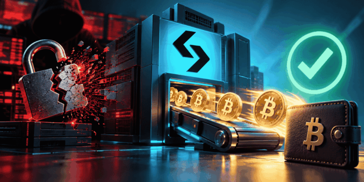 Imagen conceptual que simboliza la rehabilitación de retiros de bitcoin desde Bitget.