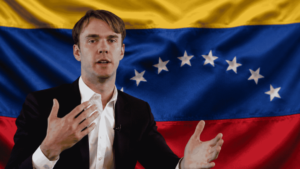 Fred Ehrsam y bandera de Venezuela.