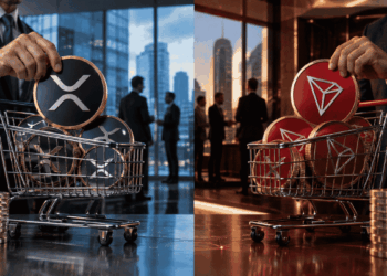 Imagen que simboliza a las empresas comprando XRP y TRX.