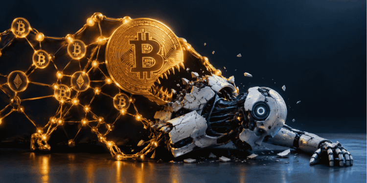 Una red de criptomonedas comiéndose a un robot.
