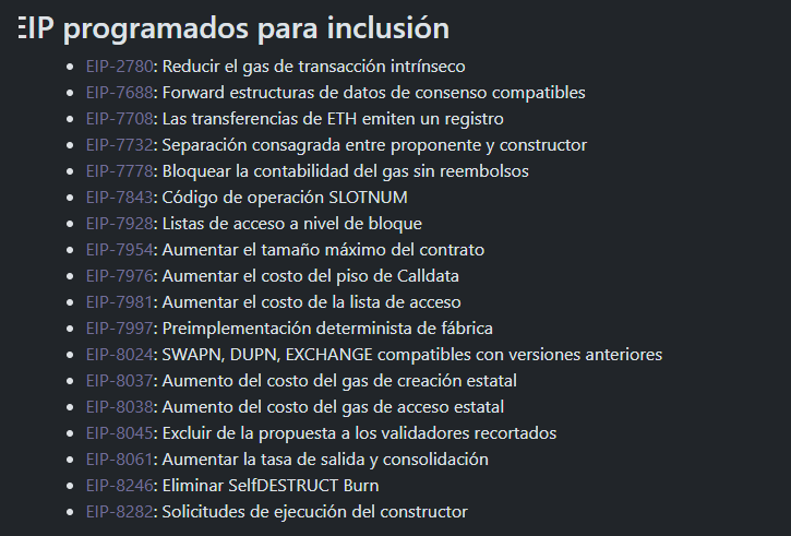 Listado de propuestas de mejora de Glamsterdam para Ethereum.