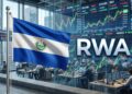 Bandera de El Salvador con gráficas de mercado en el fondo y la palabra RWA al lado.