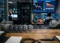 Monedas físicas de Ethereum en un entorno de exchange de criptomonedas disolviéndose gradualmente en el aire.