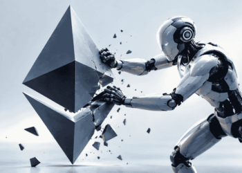 Un robot atacando el símbolo de Ethereum.