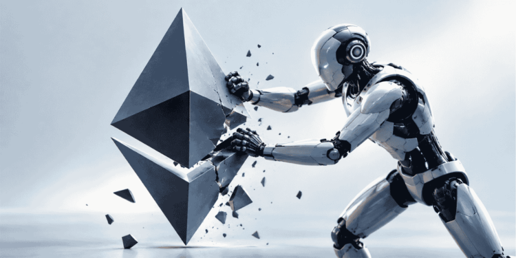 Un robot atacando el símbolo de Ethereum.