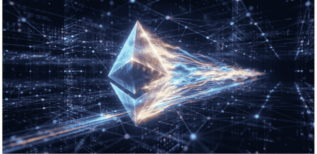 Logo de Ethereum desplazándose rápido.
