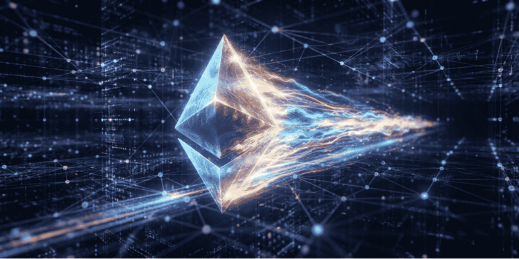 Logo de Ethereum desplazándose rápido.