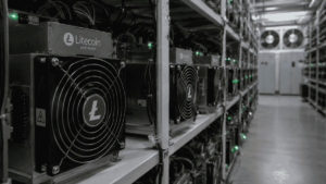 Interior de una granja de minería de Litecoin.