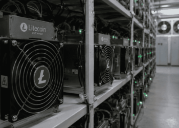 Interior de una granja de minería de Litecoin.