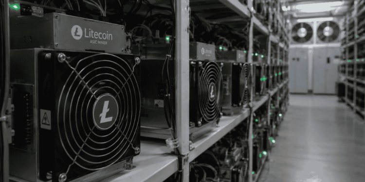 Interior de una granja de minería de Litecoin.