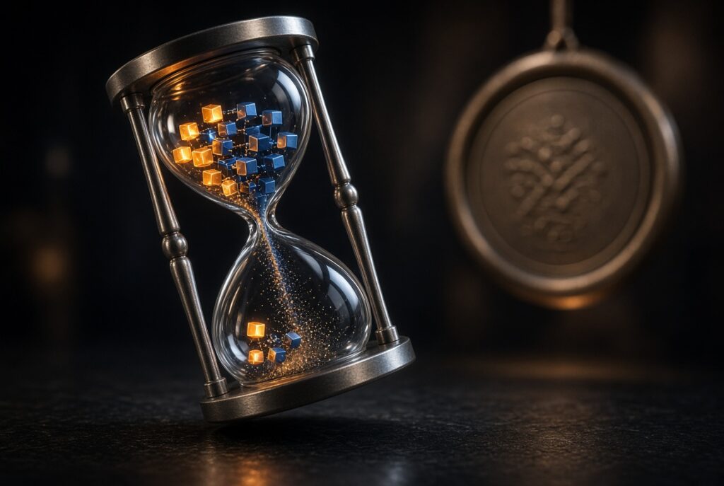 El reloj representa el tiempo que corre entre el hackeo y la atribución oficial. La evidencia onchain del robo a Bitget ya está documentada y es verificable. La confirmación institucional, que activaría sanciones y congelamiento de fondos, aún no llega. Ilustración: CriptoNoticias / Generada con IA.