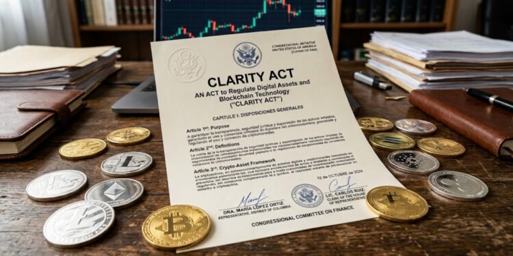 Docmento legal que dice Ley Clarity con criptomonedas alrededor.