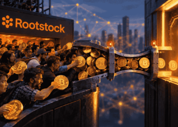 Imagen que simboliza los masivos retiros desde Rootstock hacia Bitcoin.