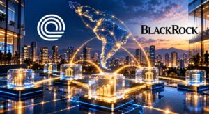 Activos tokenizados debajo del logo de Ondo y de BlackRock.