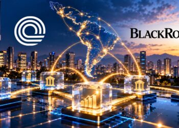 Activos tokenizados debajo del logo de Ondo y de BlackRock.