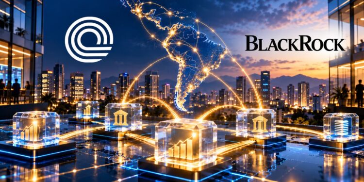 Activos tokenizados debajo del logo de Ondo y de BlackRock.