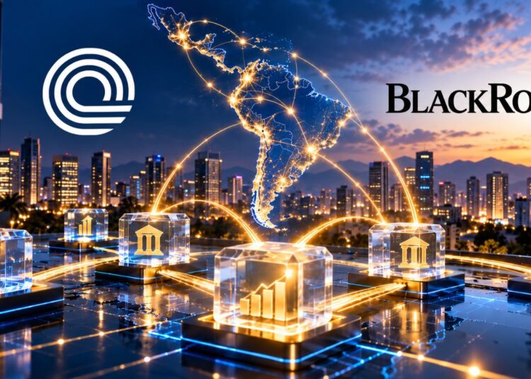 Activos tokenizados debajo del logo de Ondo y de BlackRock.