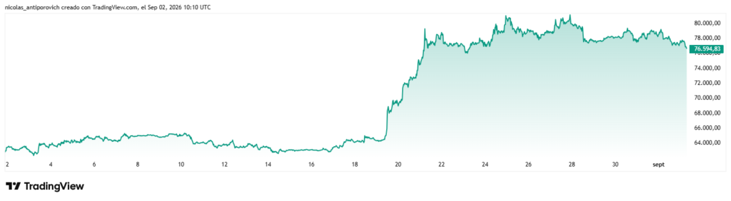 Precio de bitcoin durante los últimos 30 días.