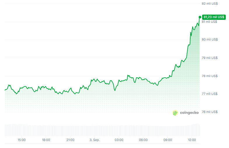 Gráfico del precio de bitcoin en las últimas 24 horas.