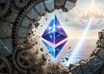 Logo de Ethereum rompiendo un escudo de colores